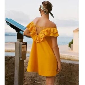 Maeve Anthropologie Ruffled Tunica V Neck Cross Back Sun Dress Yellow Size Large